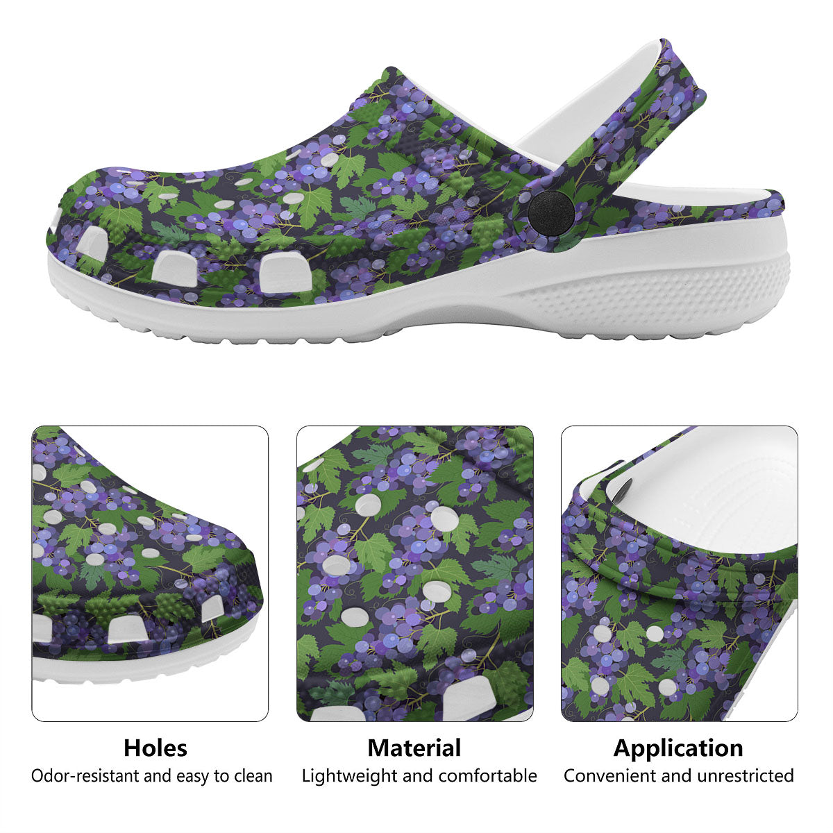 Purple Grapes Print Pattern Clog-grizzshop