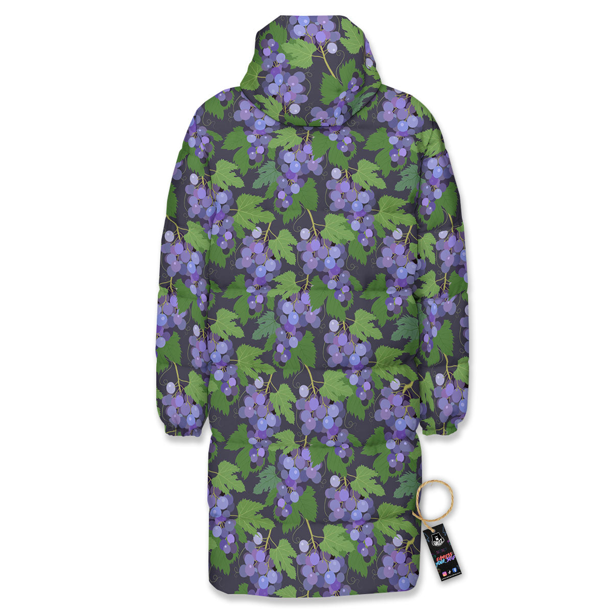 Purple Grapes Print Pattern Long Down Jacket-grizzshop