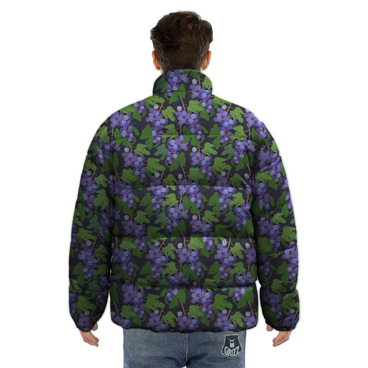Purple Grapes Print Pattern Puffer Jacket-grizzshop
