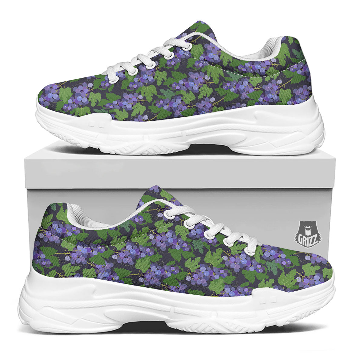 Purple Grapes Print Pattern White Chunky Shoes-grizzshop