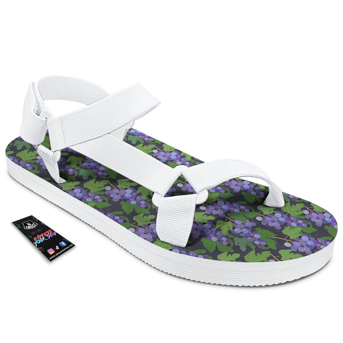 Purple Grapes Print Pattern White Open Toe Sandals-grizzshop