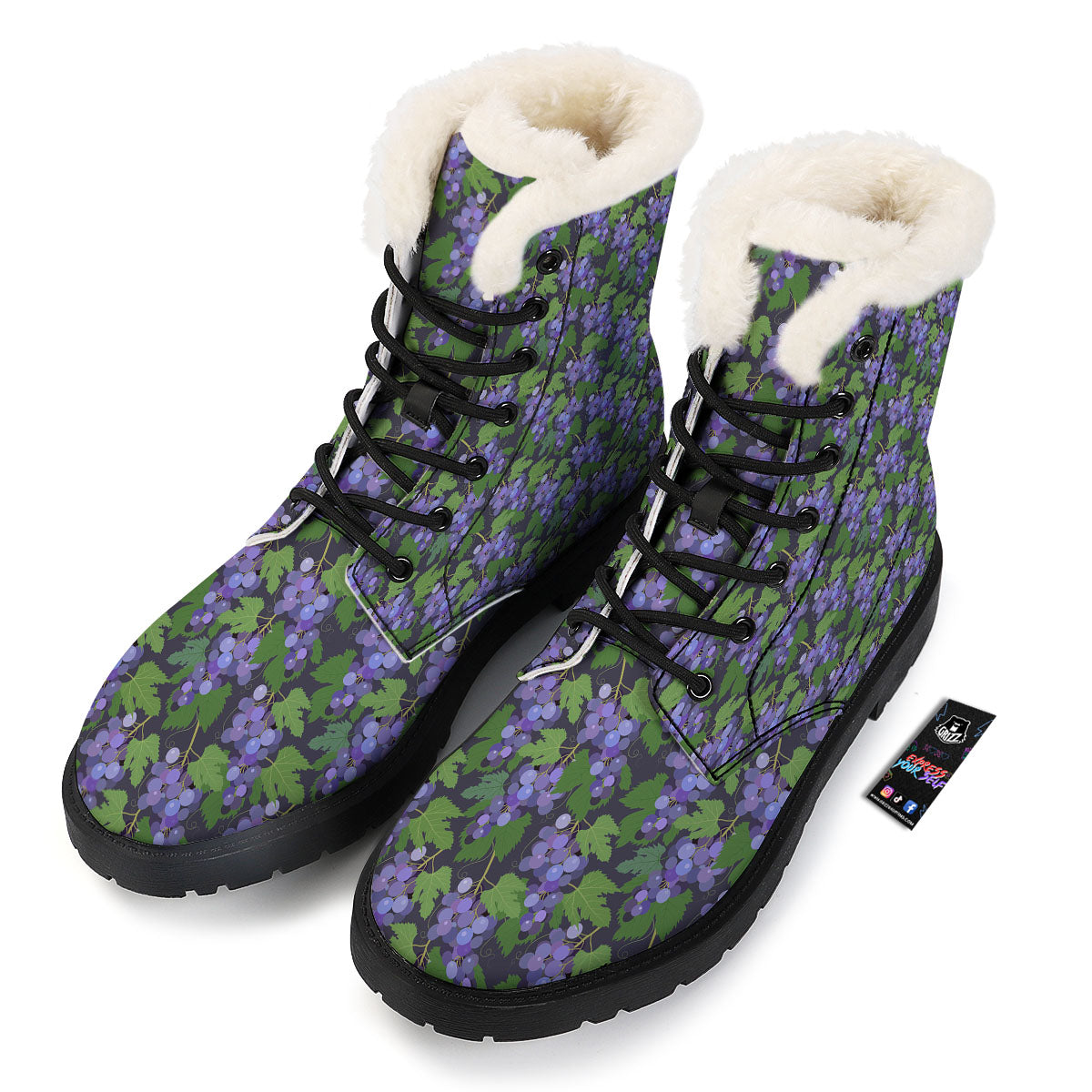 Purple Grapes Print Pattern Winter Boots-grizzshop