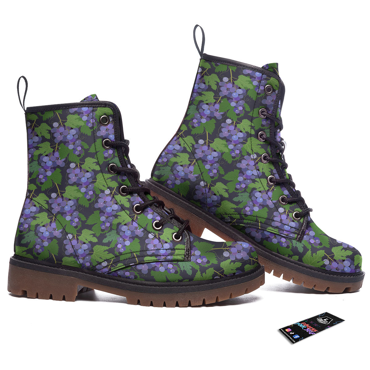 Purple Grapes Print Pattern Work Boots-grizzshop