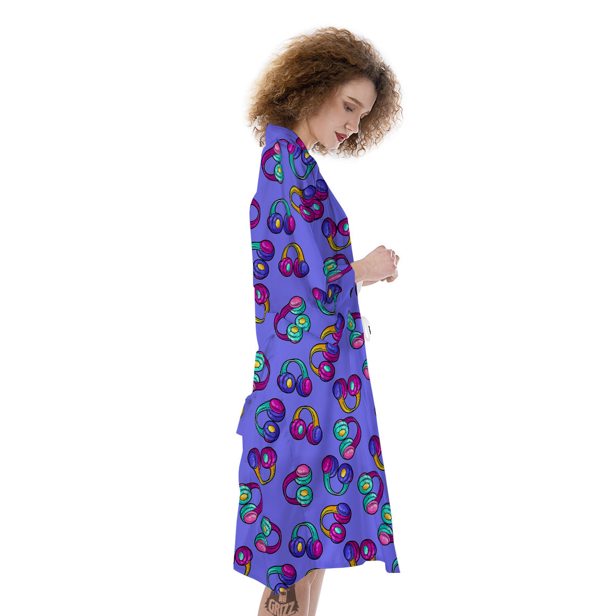 Purple Headphones Print Pattern Kimono-grizzshop
