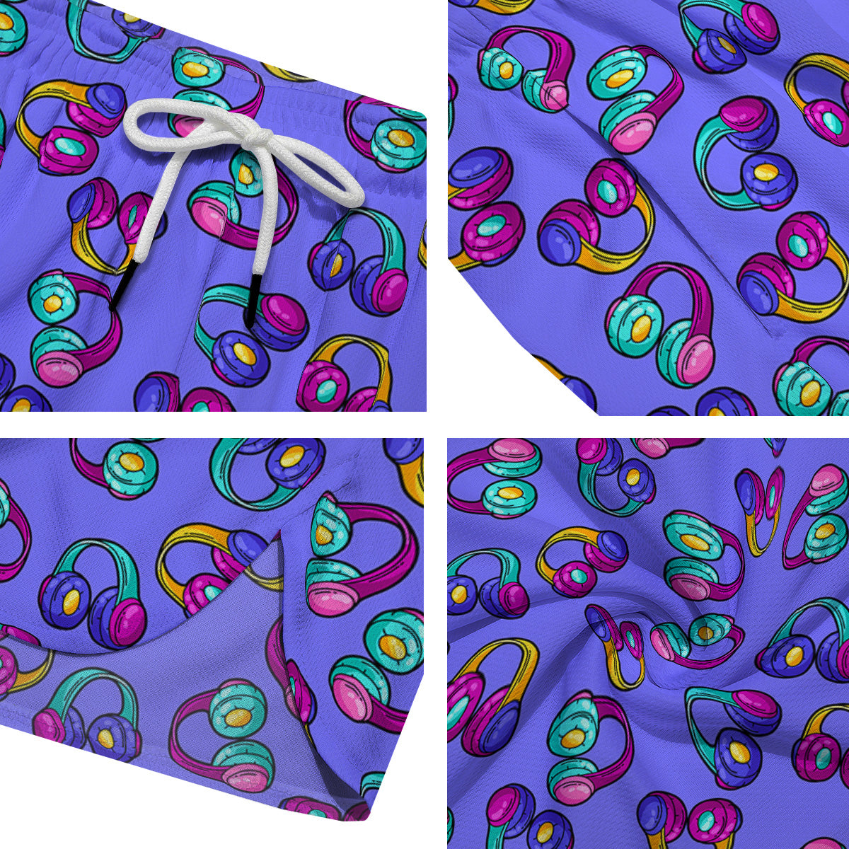 Purple Headphones Print Pattern Men's Running Shorts-grizzshop