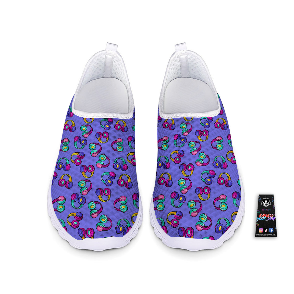 Purple Headphones Print Pattern Nurse Shoes-grizzshop