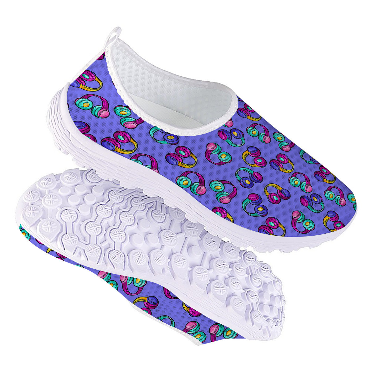 Purple Headphones Print Pattern Nurse Shoes-grizzshop