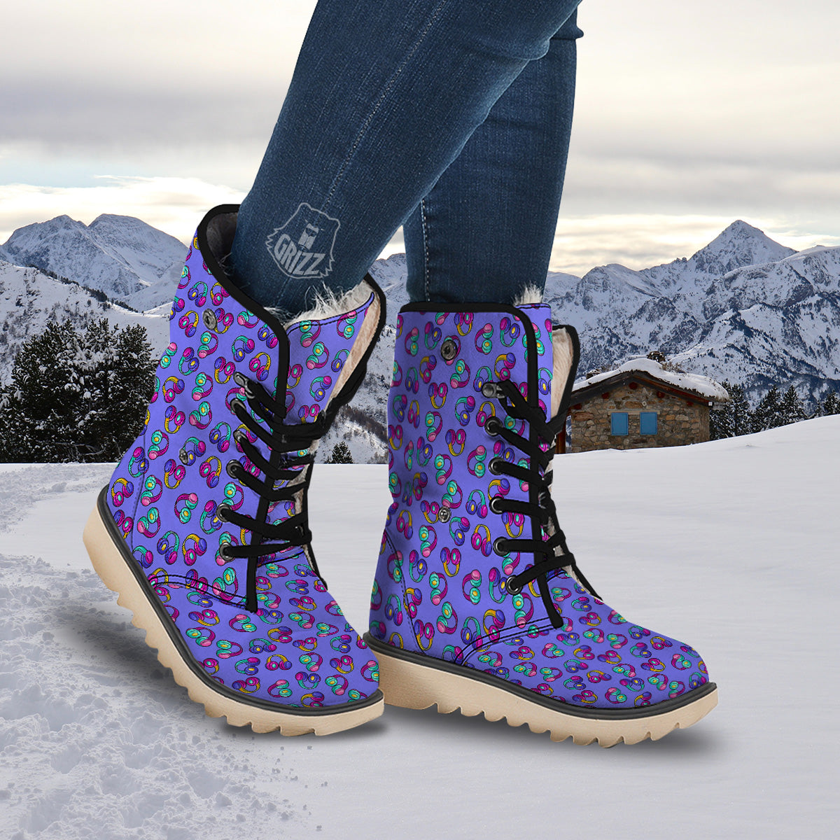 Purple Headphones Print Pattern Snow Boots-grizzshop