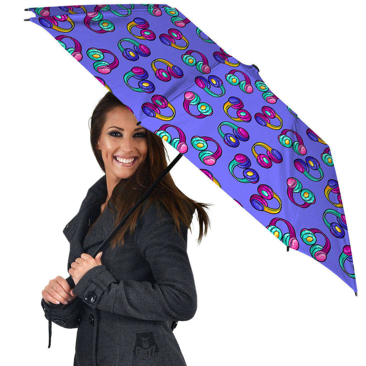 Purple Headphones Print Pattern Umbrella-grizzshop