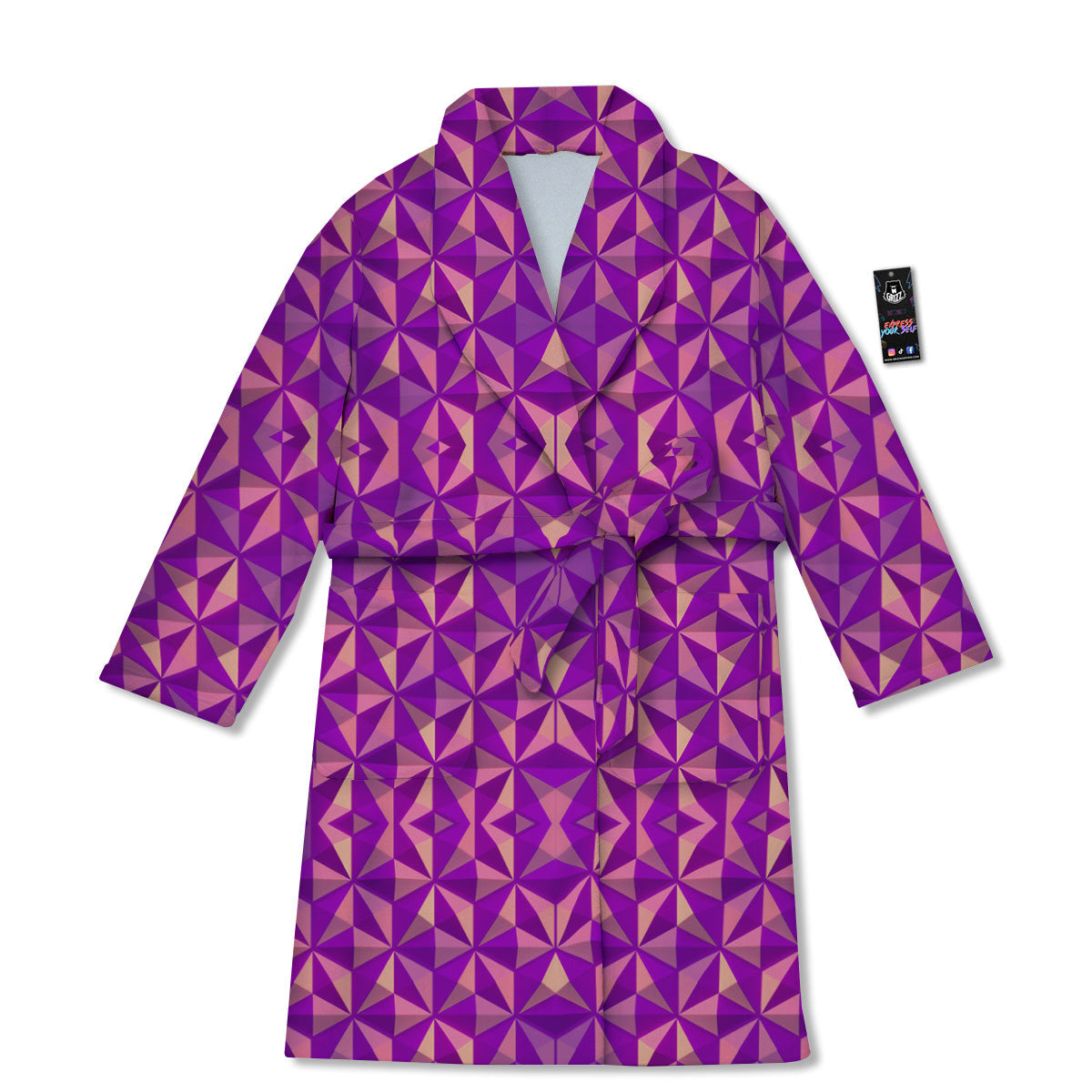 Purple Hexagonal Shape Print Pattern Bathrobe-grizzshop
