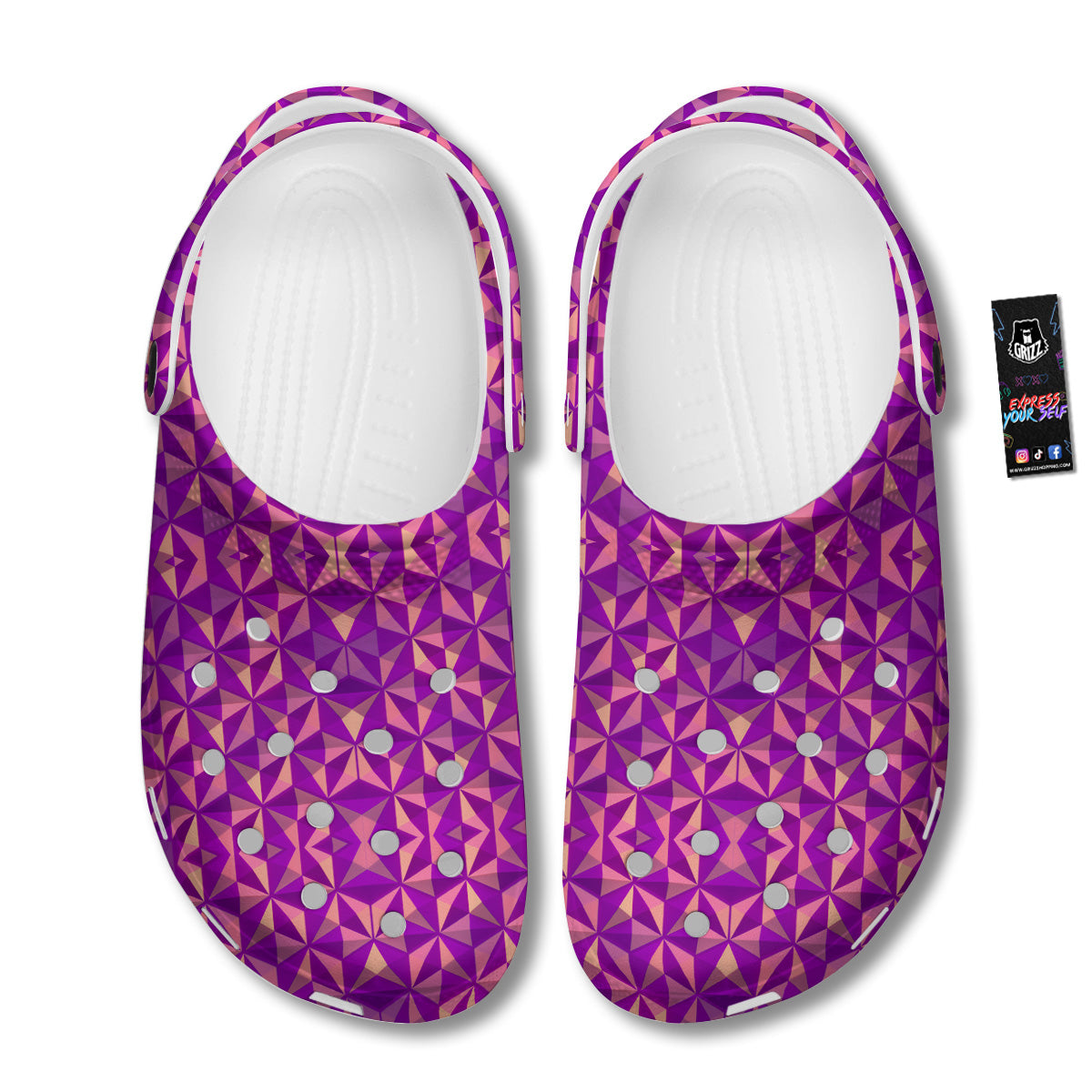 Purple Hexagonal Shape Print Pattern Clog-grizzshop