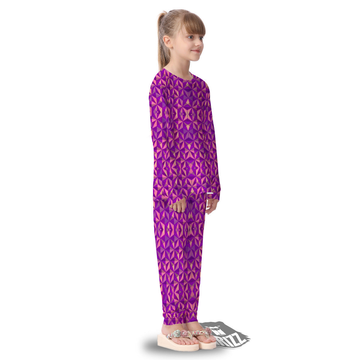Purple Hexagonal Shape Print Pattern Kid's Pajamas-grizzshop