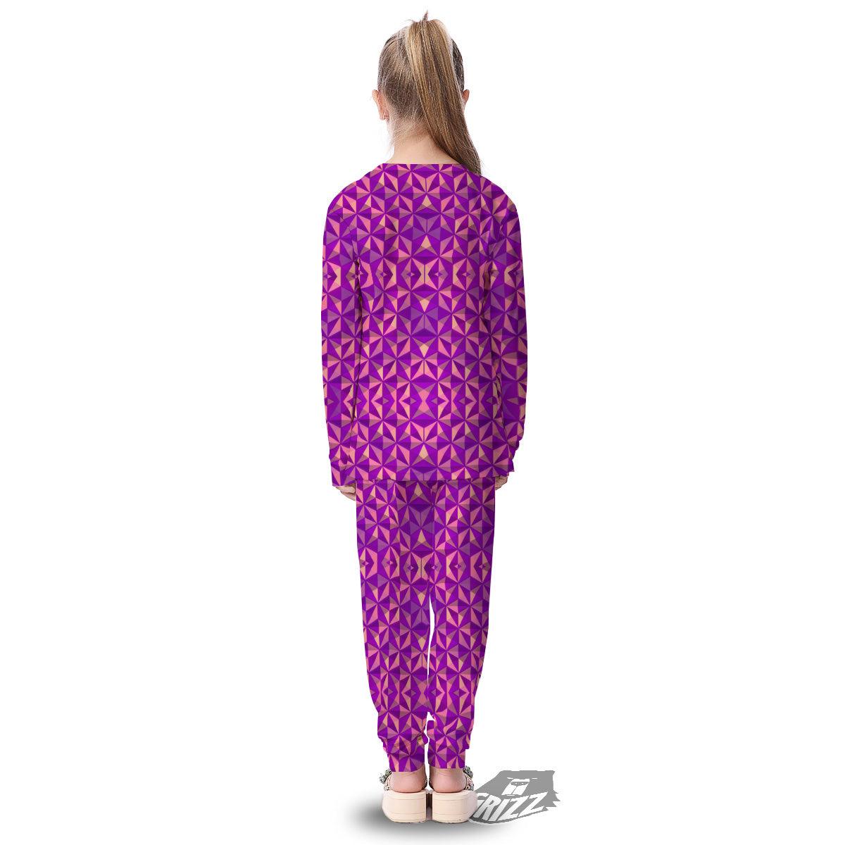 Purple Hexagonal Shape Print Pattern Kid's Pajamas-grizzshop