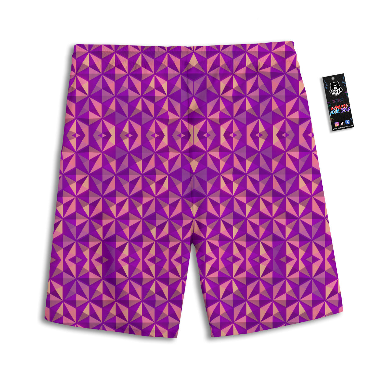 Purple Hexagonal Shape Print Pattern Men's Athletic Shorts-grizzshop