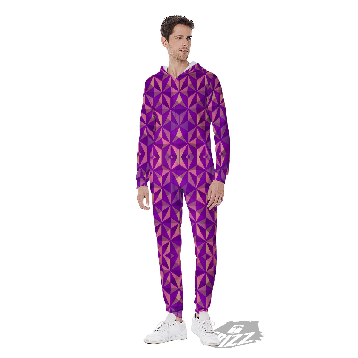 Purple Hexagonal Shape Print Pattern Men's Jumpsuit-grizzshop