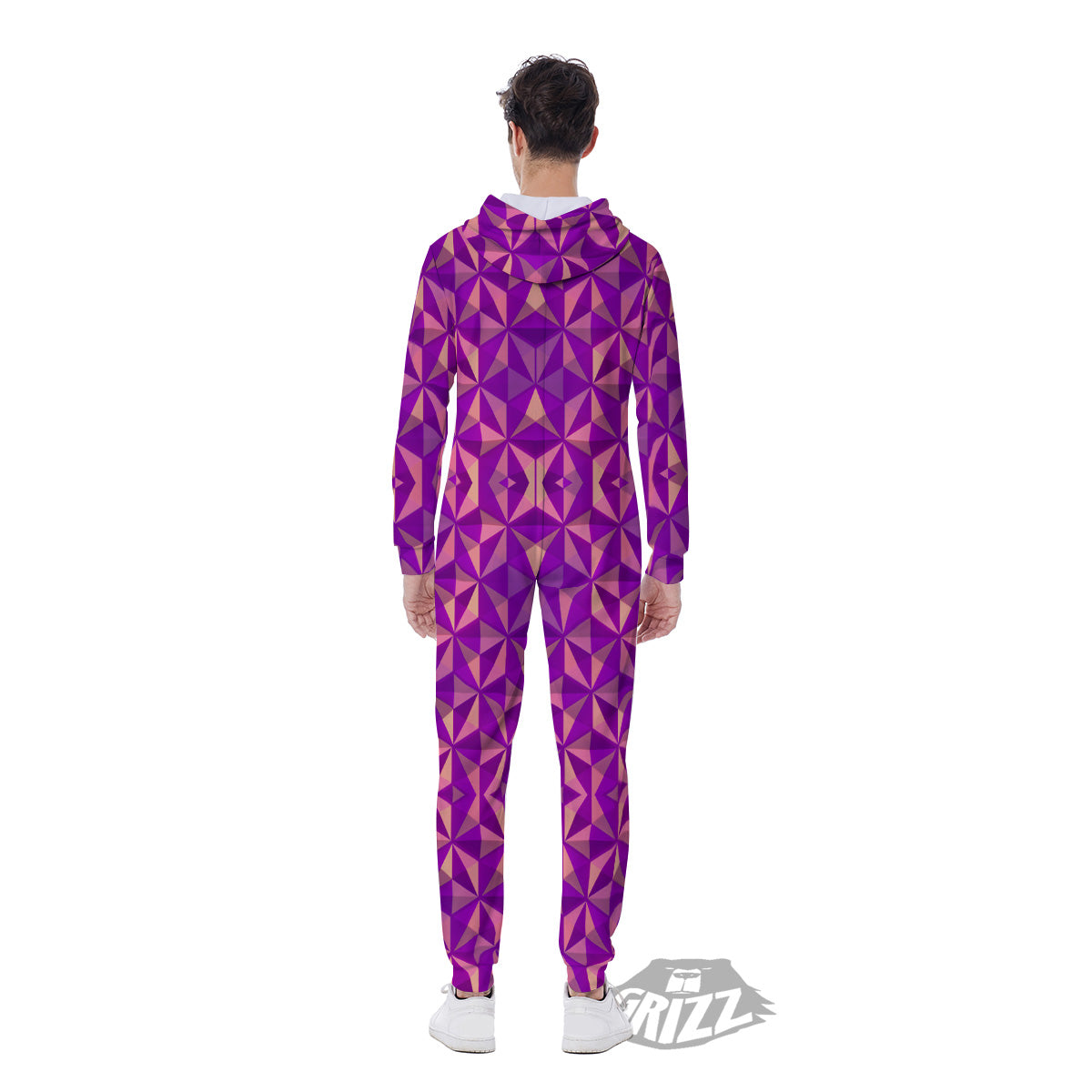 Purple Hexagonal Shape Print Pattern Men's Jumpsuit-grizzshop