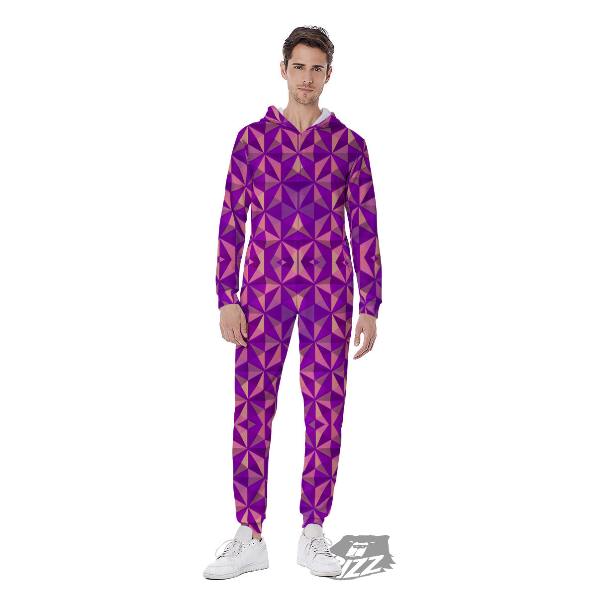 Purple Hexagonal Shape Print Pattern Men's Jumpsuit-grizzshop