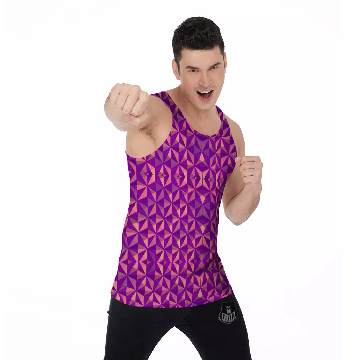 Purple Hexagonal Shape Print Pattern Men's Tank Top-grizzshop