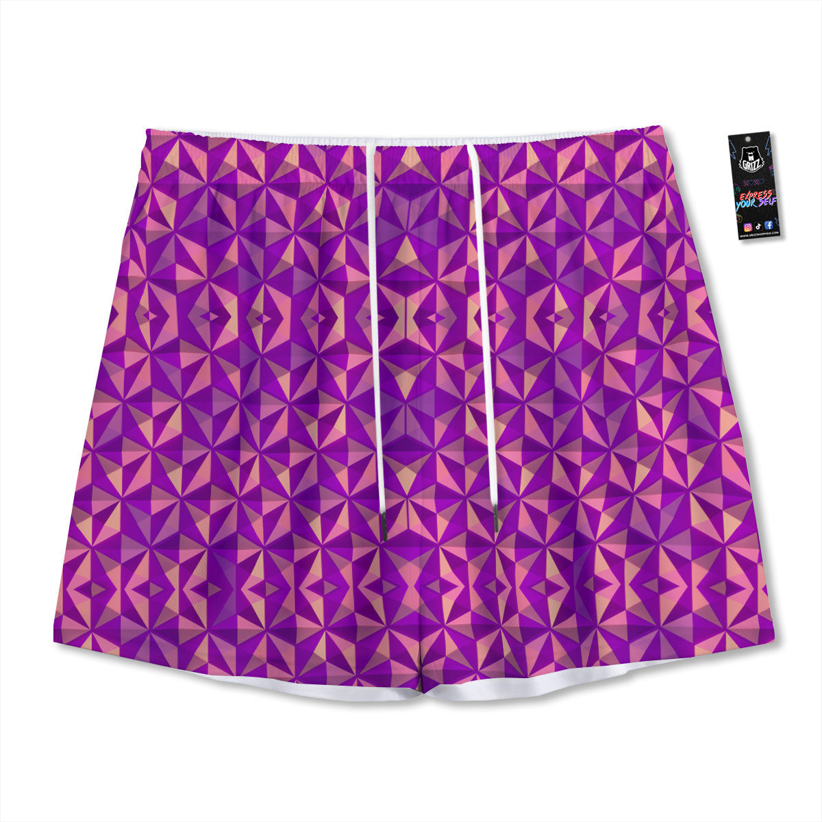 Purple Hexagonal Shape Print Pattern Mesh Shorts-grizzshop