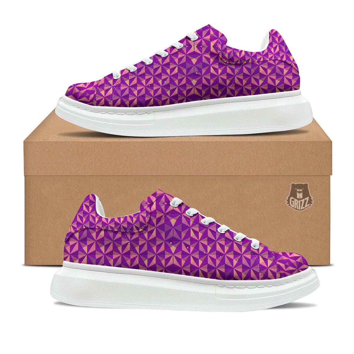Purple Hexagonal Shape Print Pattern Platform Shoes-grizzshop