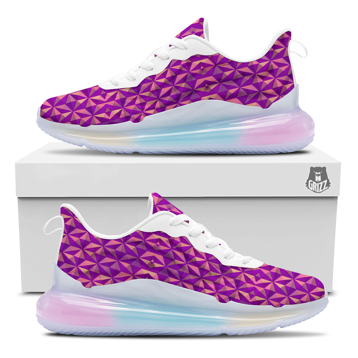 Purple Hexagonal Shape Print Pattern Running Sneakers-grizzshop