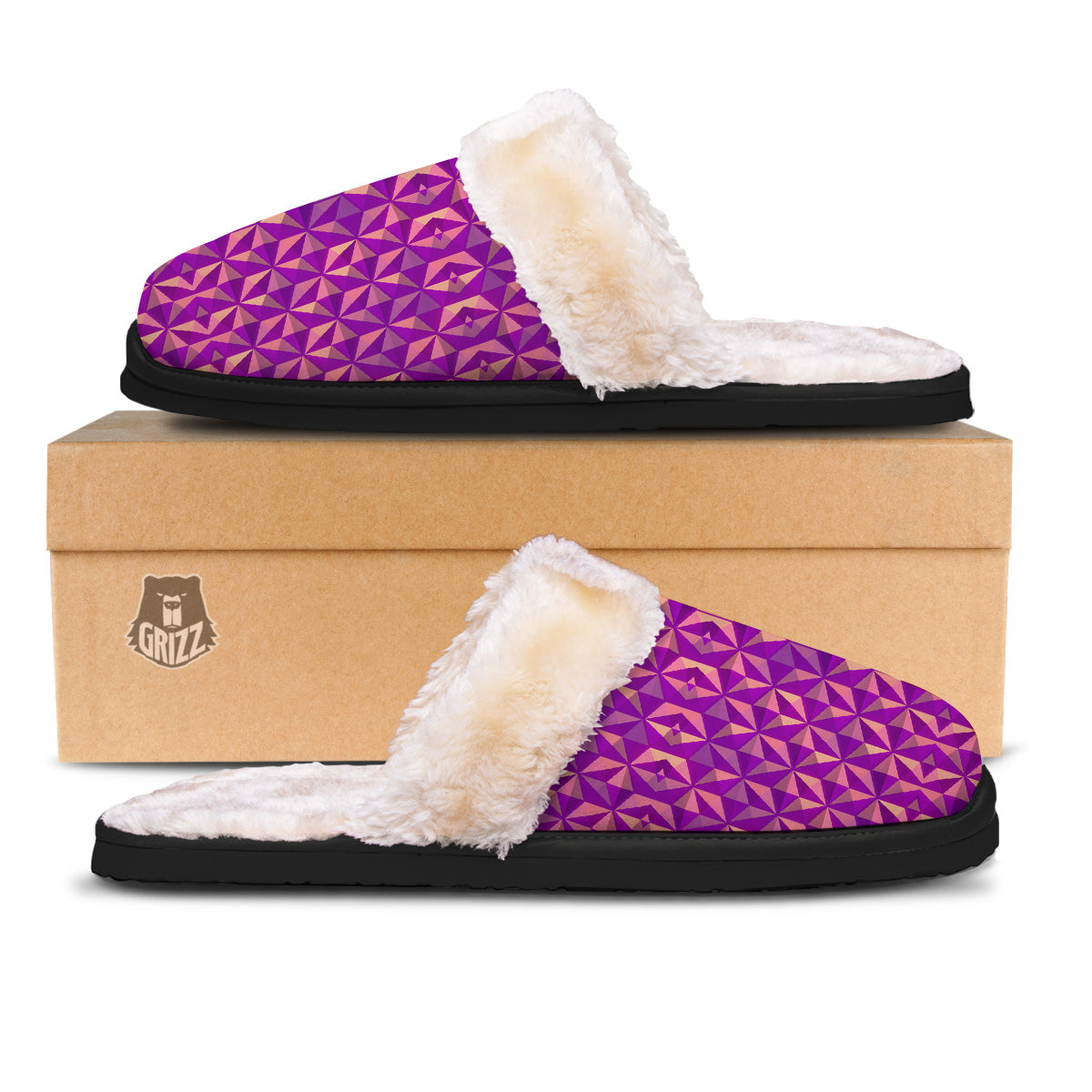 Purple Hexagonal Shape Print Pattern Slippers-grizzshop