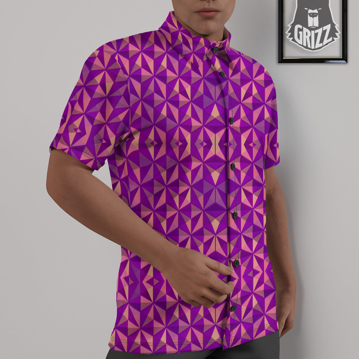 Purple Hexagonal Shape Print Pattern Untucked Shirts-grizzshop