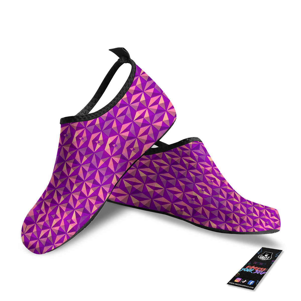 Purple Hexagonal Shape Print Pattern Water Shoes-grizzshop