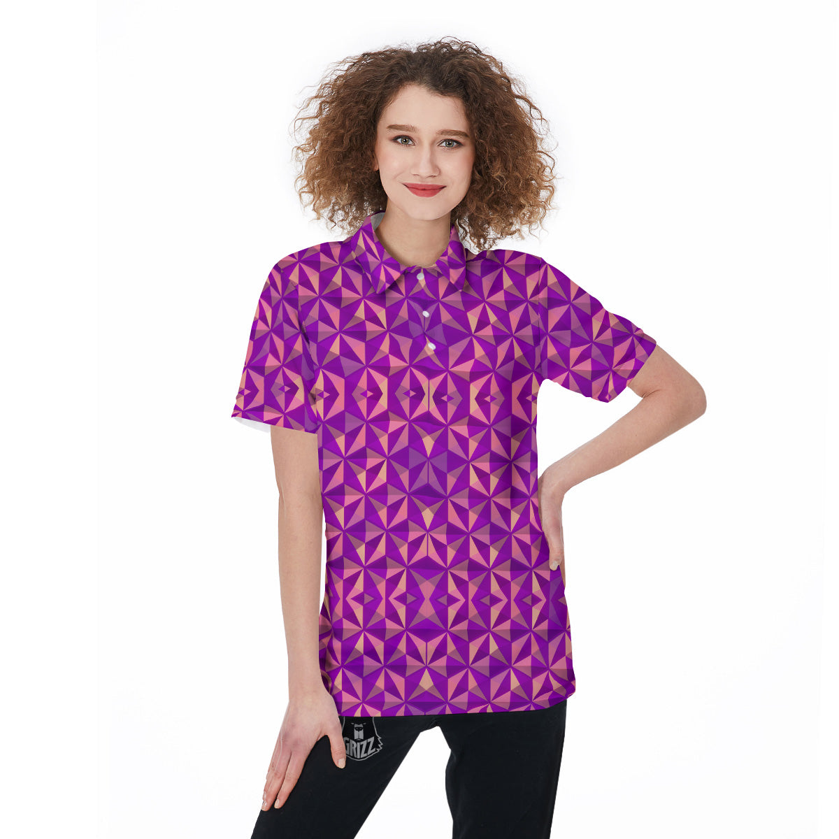 Purple Hexagonal Shape Print Pattern Women's Golf Shirts-grizzshop