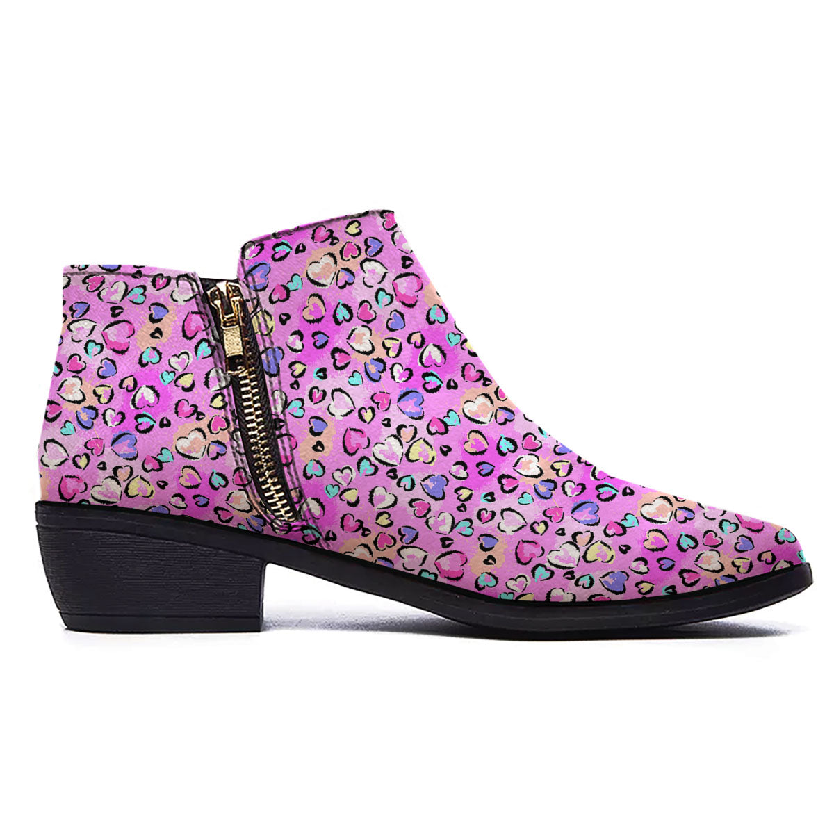 Purple Leopard Heart Colorful Print Pattern Ankle Boots-grizzshop
