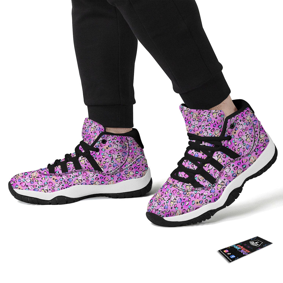 Purple Leopard Heart Colorful Print Pattern Black Bball Shoes-grizzshop