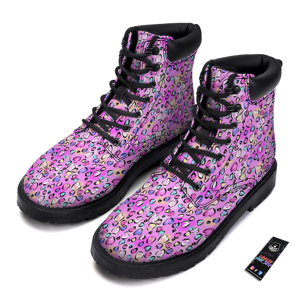 Purple Leopard Heart Colorful Print Pattern Boots-grizzshop
