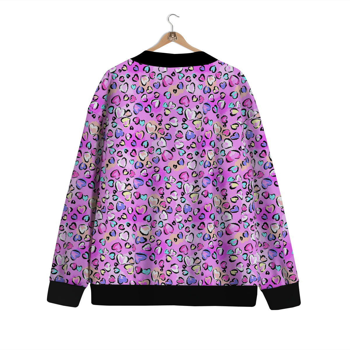 Purple Leopard Heart Colorful Print Pattern Cardigan-grizzshop