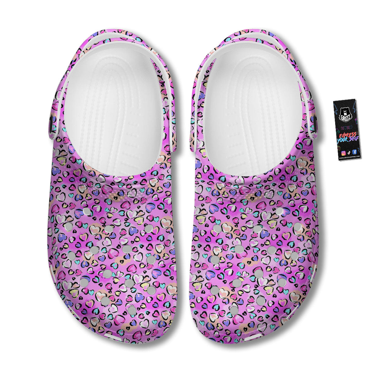 Purple Leopard Heart Colorful Print Pattern Clog-grizzshop