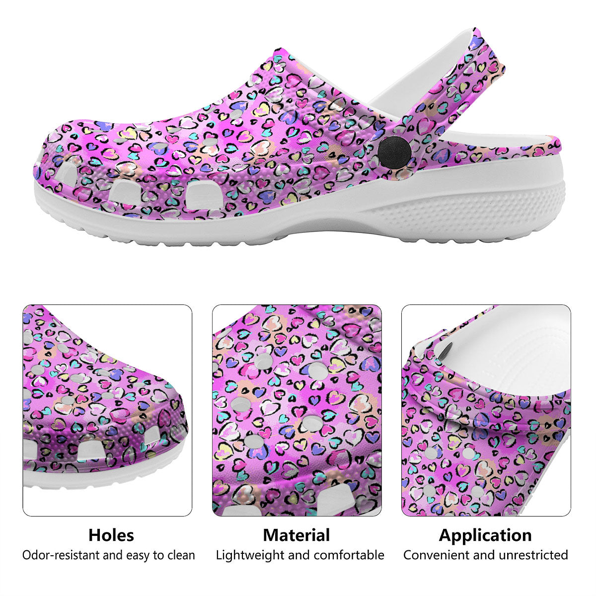 Purple Leopard Heart Colorful Print Pattern Clog-grizzshop