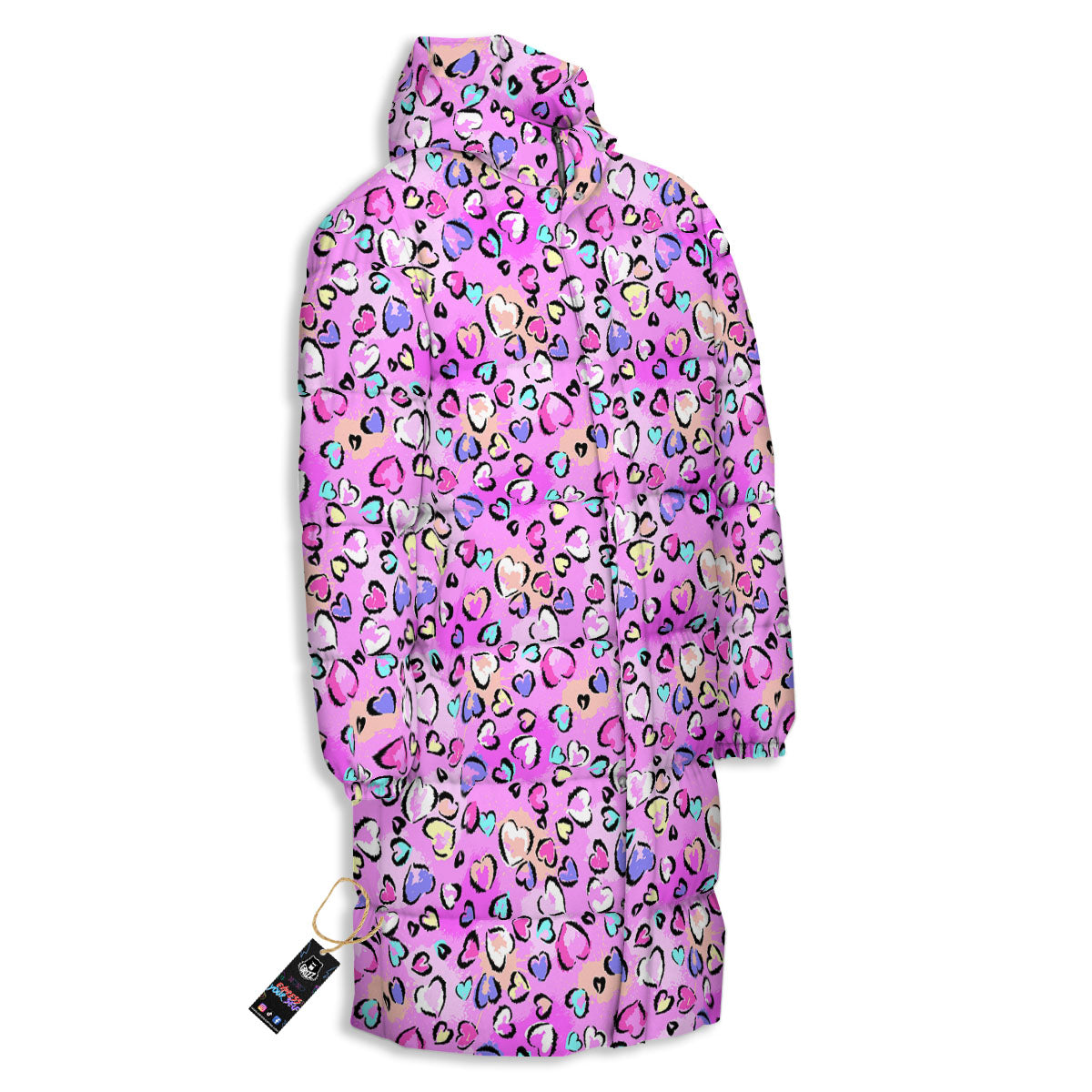Purple Leopard Heart Colorful Print Pattern Long Down Jacket-grizzshop
