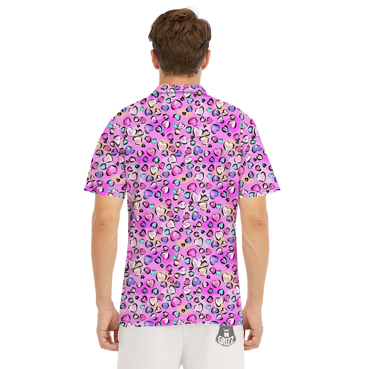 Purple Leopard Heart Colorful Print Pattern Men's Golf Shirts-grizzshop