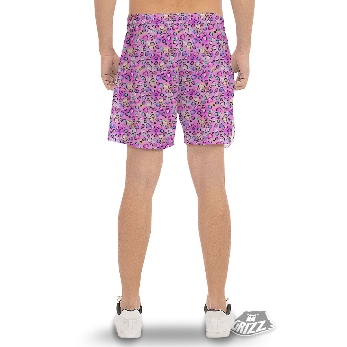 Purple Leopard Heart Colorful Print Pattern Men's Gym Shorts-grizzshop