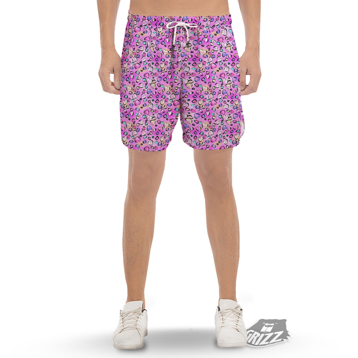 Purple Leopard Heart Colorful Print Pattern Men's Gym Shorts-grizzshop