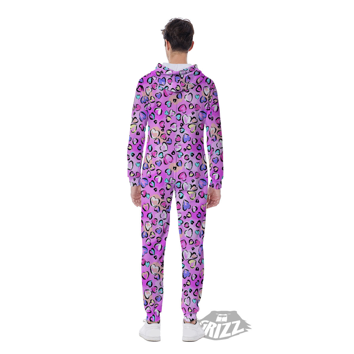 Purple Leopard Heart Colorful Print Pattern Men's Jumpsuit-grizzshop