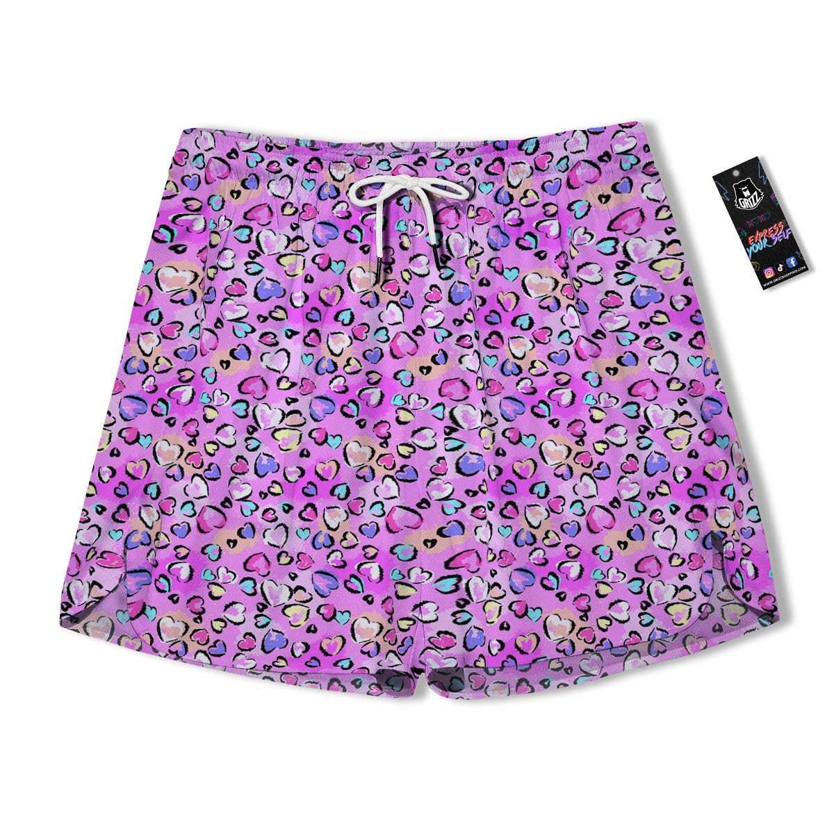 Purple Leopard Heart Colorful Print Pattern Men's Running Shorts-grizzshop