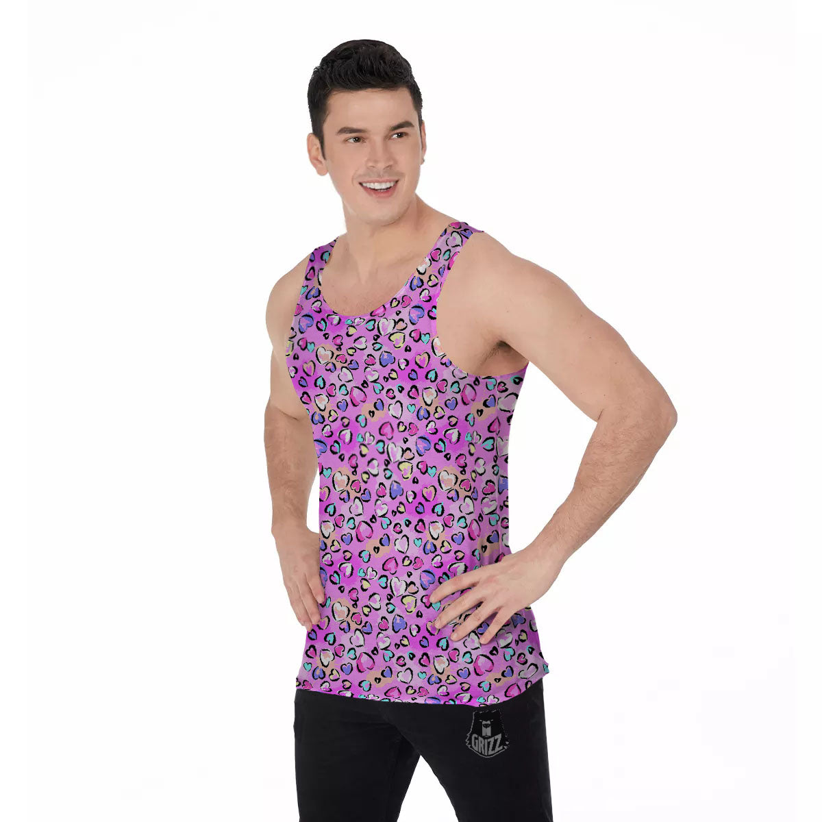 Purple Leopard Heart Colorful Print Pattern Men's Tank Top-grizzshop