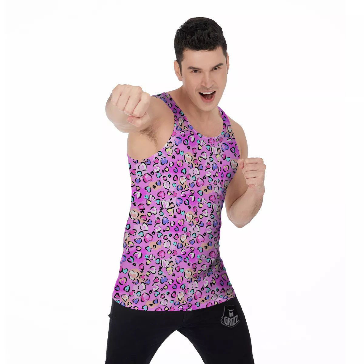 Purple Leopard Heart Colorful Print Pattern Men's Tank Top-grizzshop