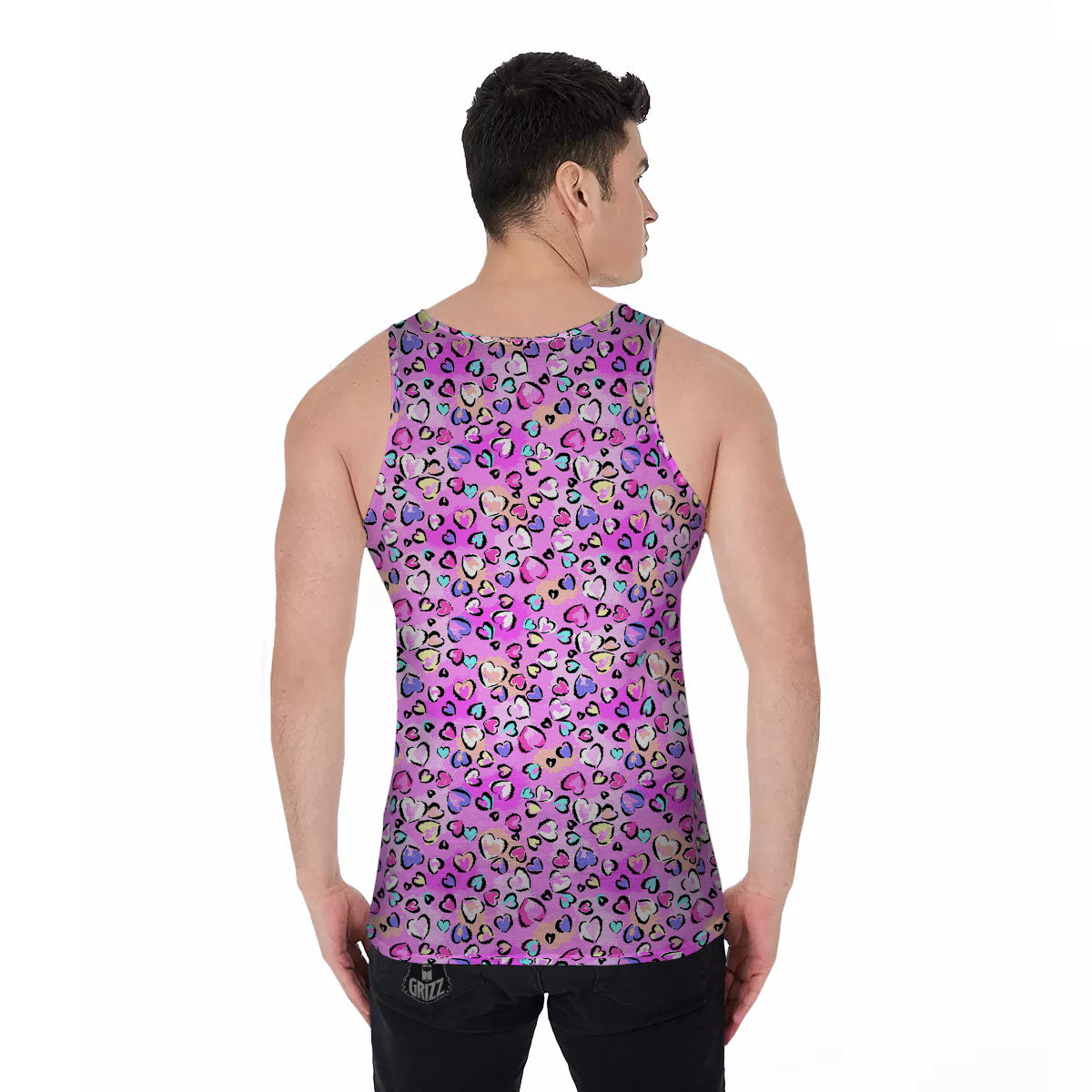 Purple Leopard Heart Colorful Print Pattern Men's Tank Top-grizzshop