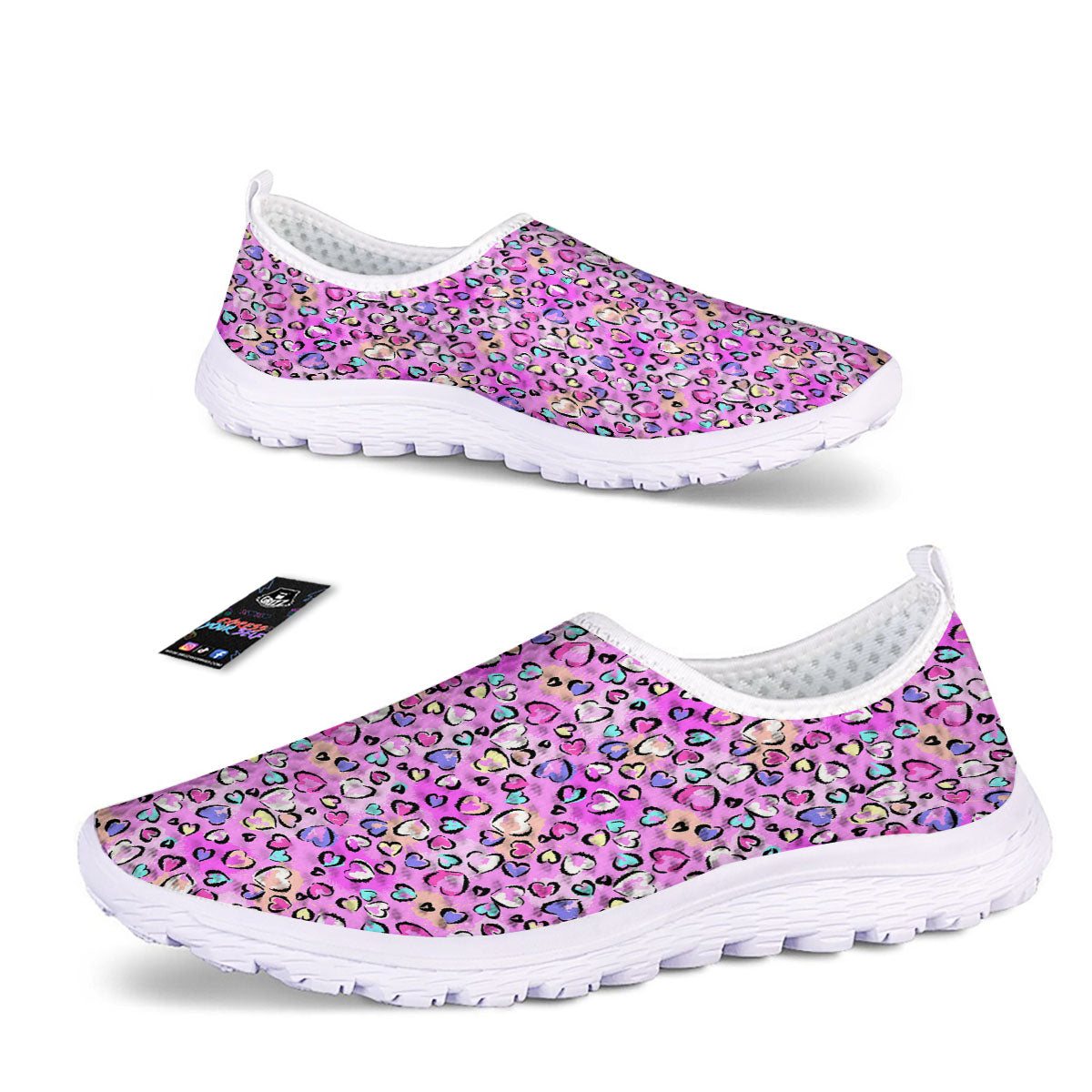 Purple Leopard Heart Colorful Print Pattern Nurse Shoes-grizzshop