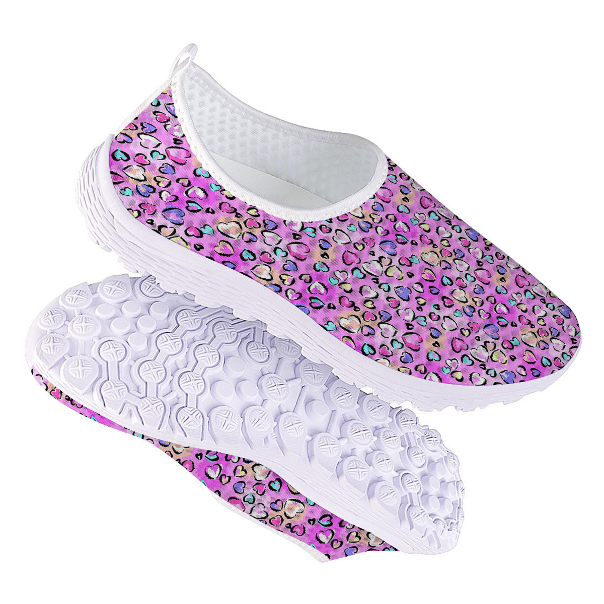 Purple Leopard Heart Colorful Print Pattern Nurse Shoes-grizzshop