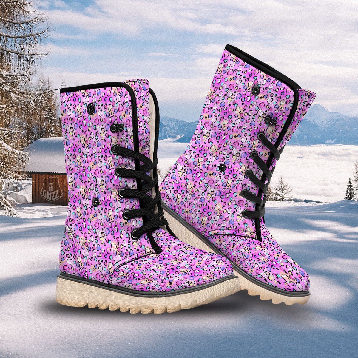 Purple Leopard Heart Colorful Print Pattern Snow Boots-grizzshop