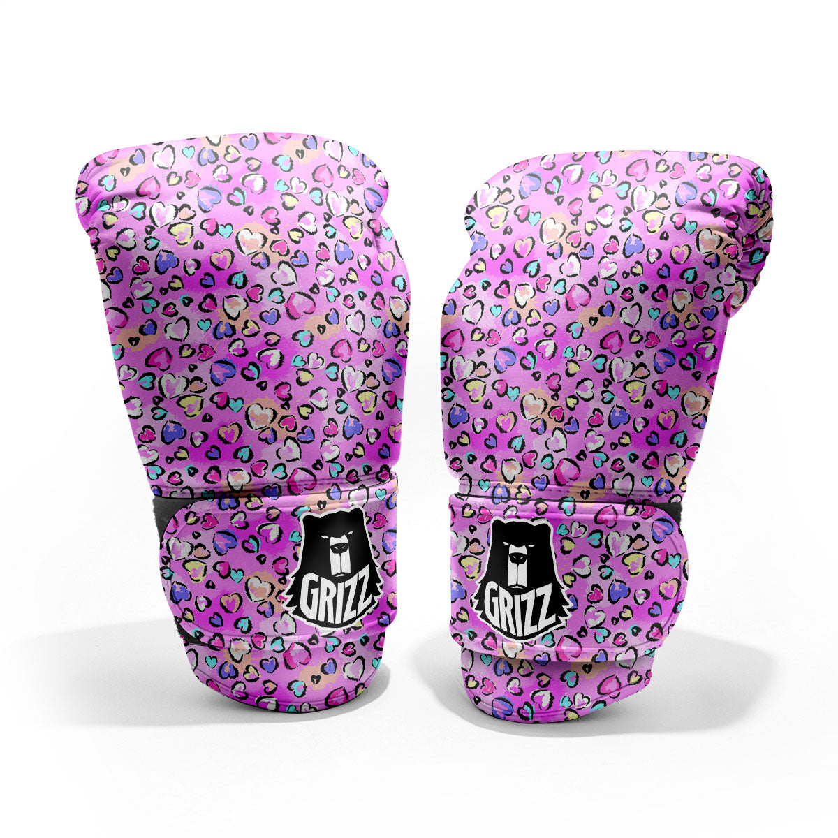 Purple Leopard Heart Colorful Print Pattern Pro Boxing Glove