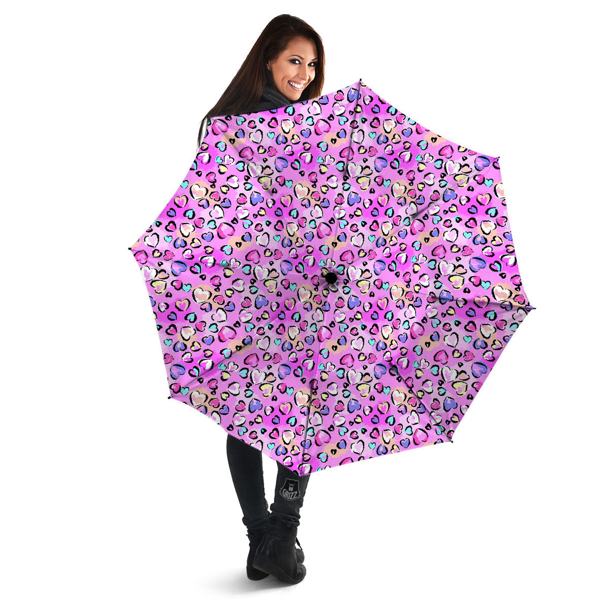 Purple Leopard Heart Colorful Print Pattern Umbrella-grizzshop