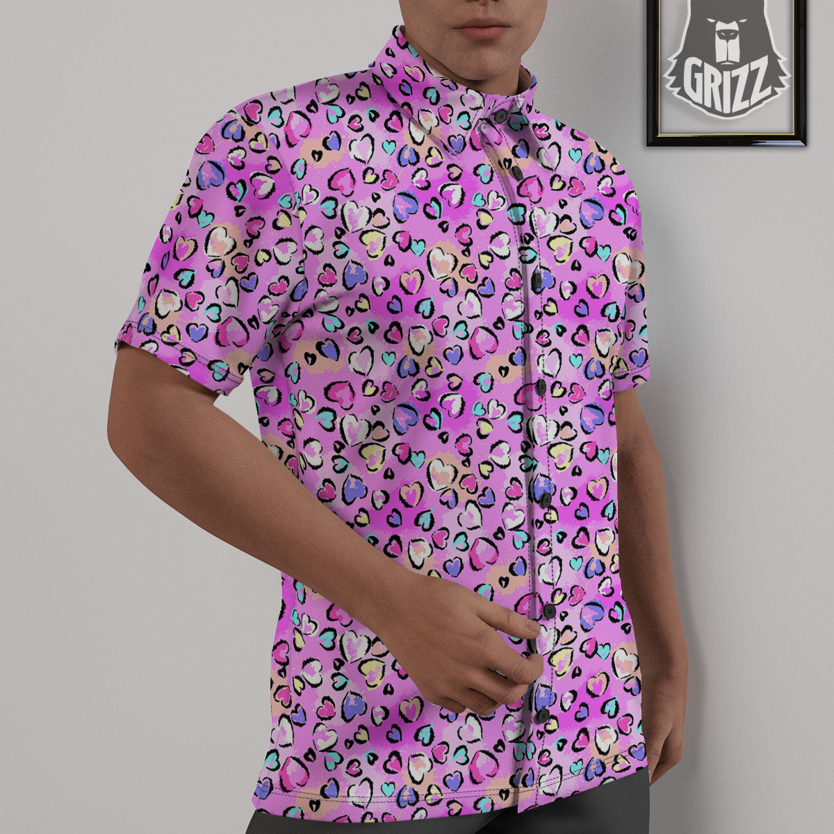 Purple Leopard Heart Colorful Print Pattern Untucked Shirts-grizzshop